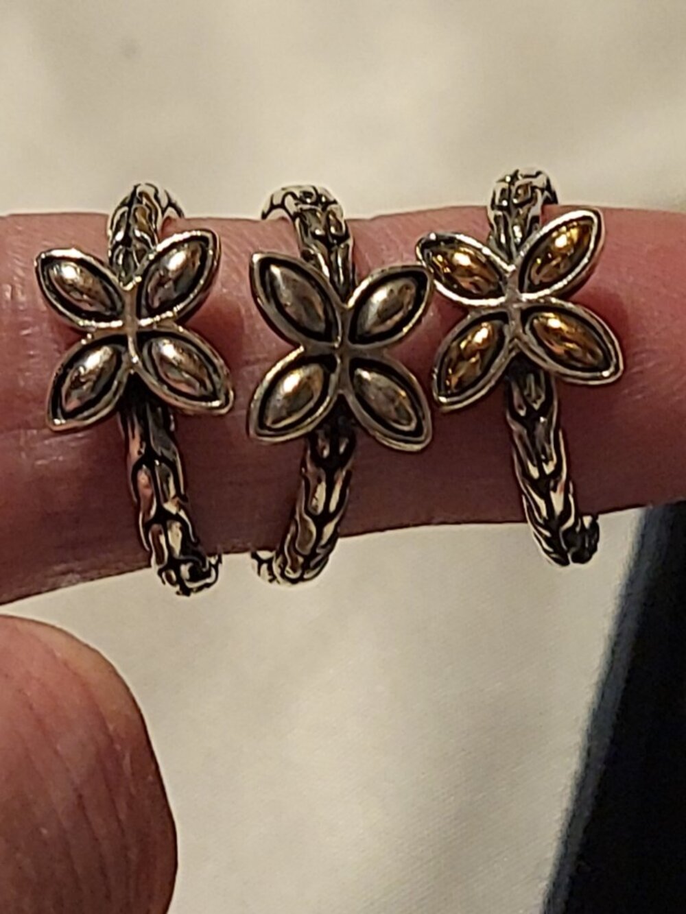 Set of 3 John Hardy Kawung rings sterling silver and 18k gold